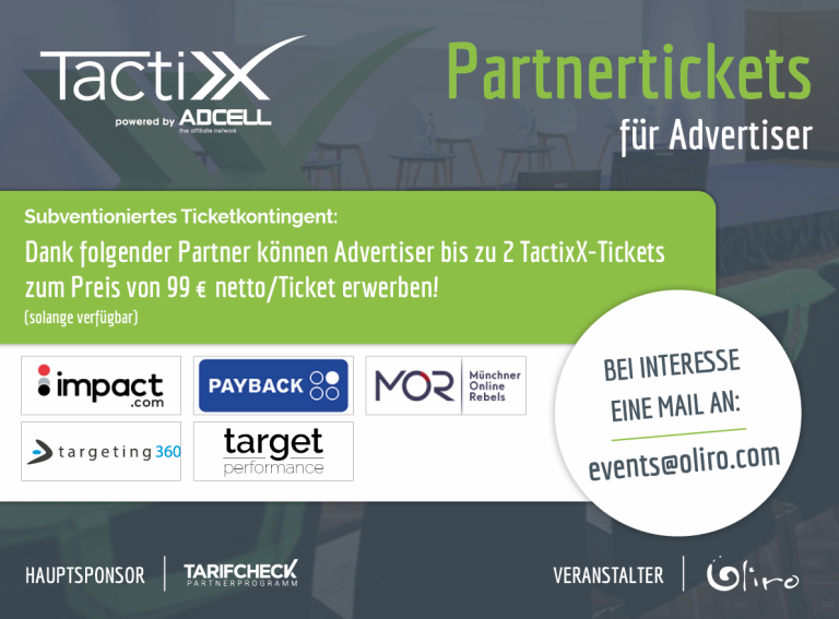 Advertiser aufgepasst! Subventionierte TactixX Partnertickets für nur 99 €!